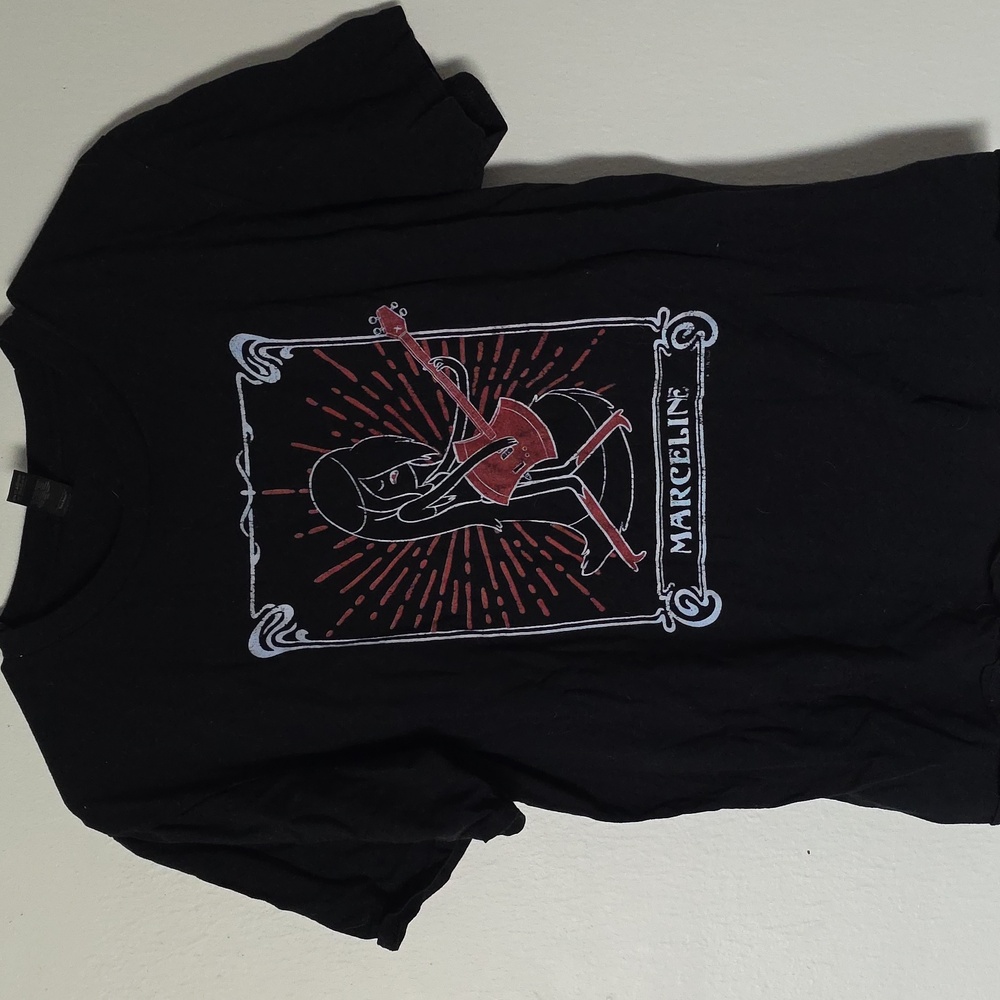 Anvil Black Tee with Red and White Graphic